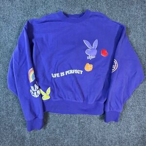 Playboy by PacSun Purple Happy Camper Graphic Sweatshirt Small Life Is Perfect